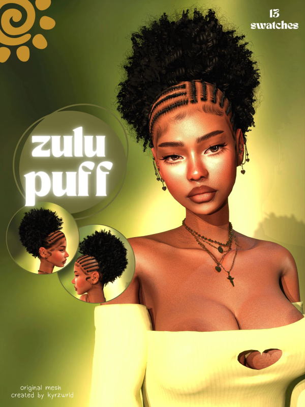 Alpha 𝐙𝐔𝐋𝐔 𝐏𝐔𝐅𝐅 𝐇𝐀𝐈𝐑 by simsfinds - The Sims 4 Custom Content