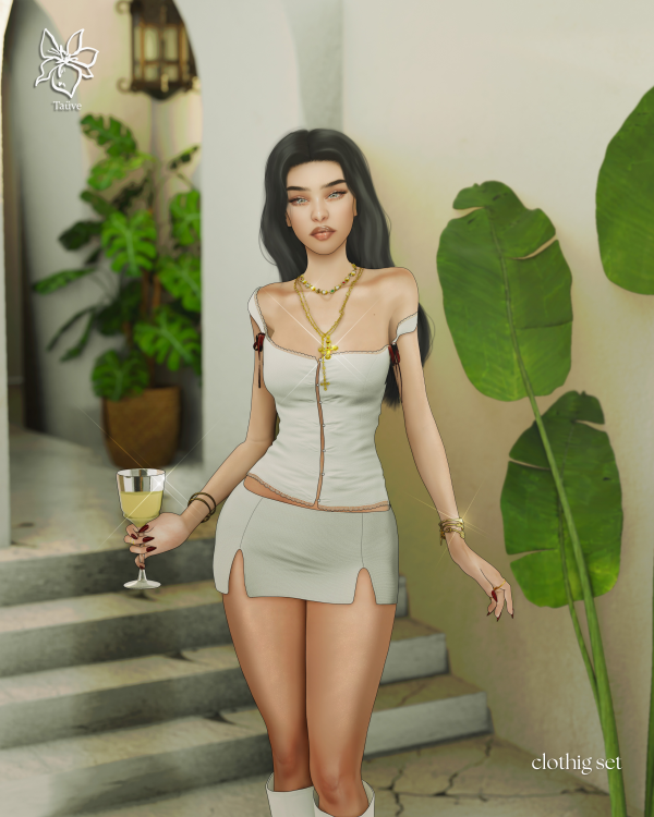 Mix WHITE WINE LOVE CLOTHING SET by simsfinds - The Sims 4 Custom Content