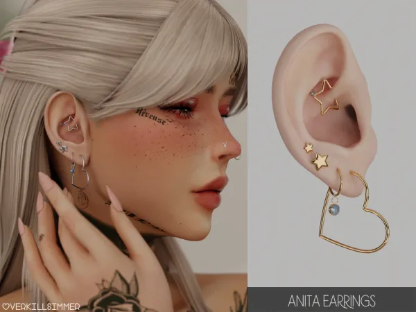 Alpha Anita earrings by overkillsimmer - The Sims 4 Custom Content