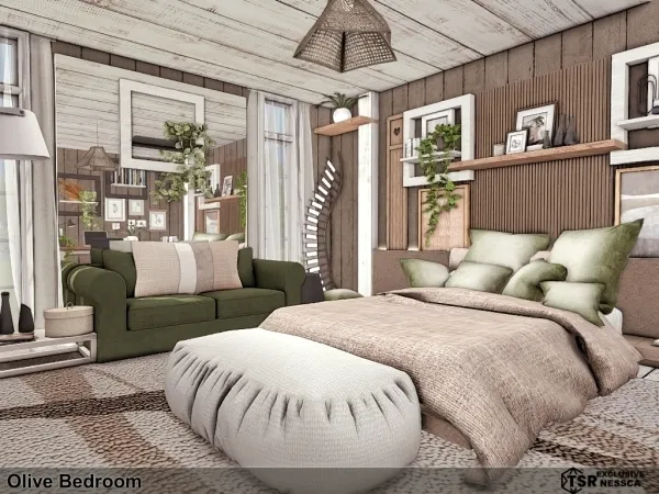 Mix Olive Bedroom by nesscasims - The Sims 4 Custom Content