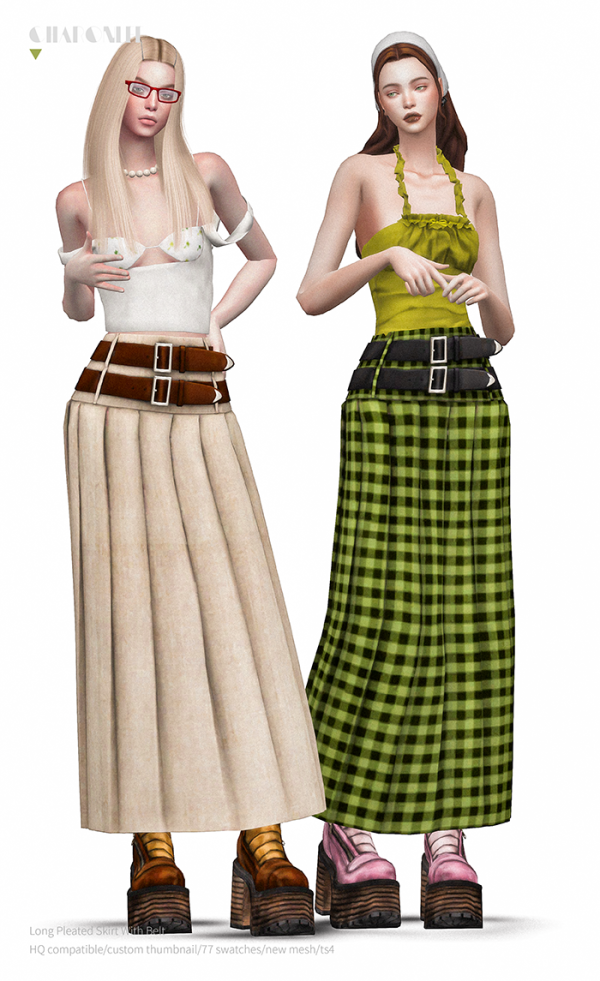 Mix Long Pleated Skirt With Belt by simsfinds - The Sims 4 Custom Content