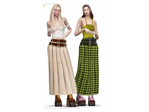 Mix Long Pleated Skirt With Belt by charonlee - The Sims 4 Custom Content