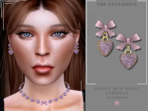 Alpha Purple Bow Heart Earrings by thesimsresource - The Sims 4 Custom Content