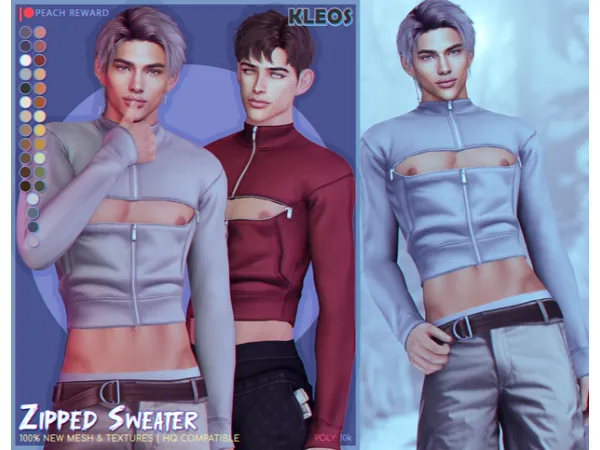 Mix PEACH Zipped Sweater by kleossims - The Sims 4 Custom Content