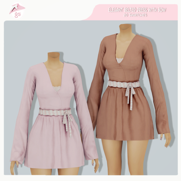 Maxis Match Elegant Belted Dress with Bow by simsfinds - The Sims 4 Custom Content
