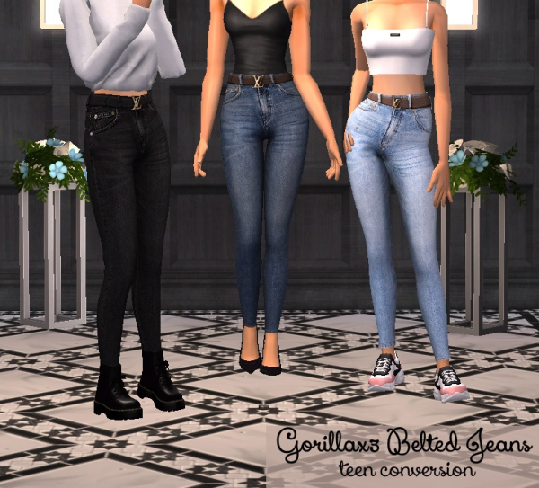 Gorillax3 Belted Jeans Teen Conversion by simsfinds - The Sims 2 Custom Content