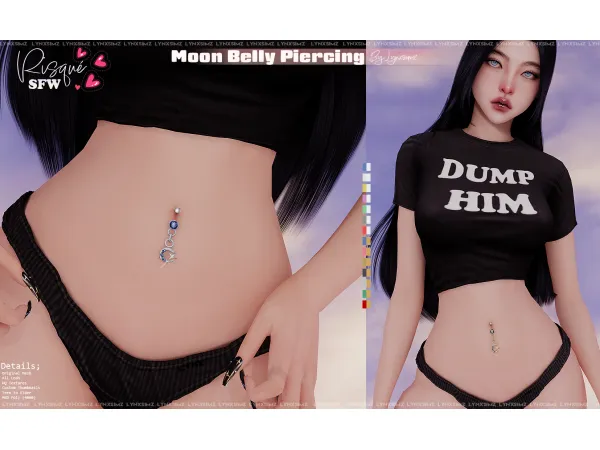 Alpha Moon and stars Belly Piercing by lynxsimz - The Sims 4 Custom Content