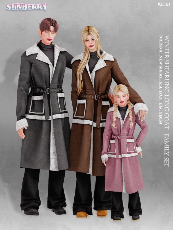 Alpha [SUNBERRY] GIFT 2501 Shearling Coat Family Se by simsfinds - The Sims 4 Custom Content