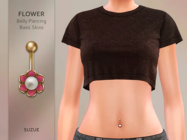Mix Flower Belly Piercing Basic Skins by Suzue - The Sims 4 Custom Content