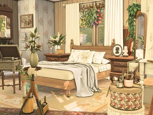 Maxis Match Vintage Art Bedroom - The Sims 4 Custom Content