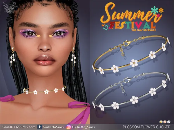Alpha Blossom Flower Choker by feyona - The Sims 4 Custom Content
