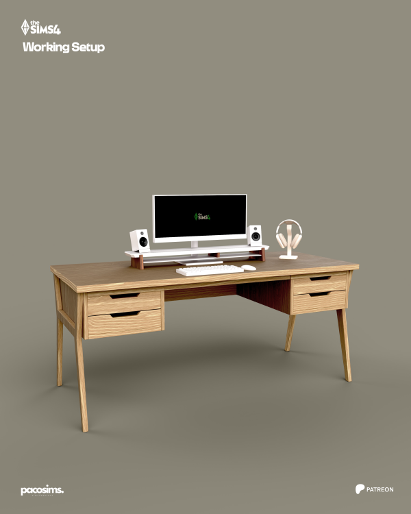 Mix Wood Work Desk by simsfinds - The Sims 4 Custom Content