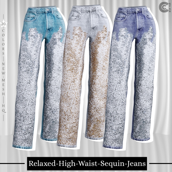 Alpha Sequin Embellishments Relaxed Jeans cool_content_star by cool_content_star - The Sims 4 Custom Content