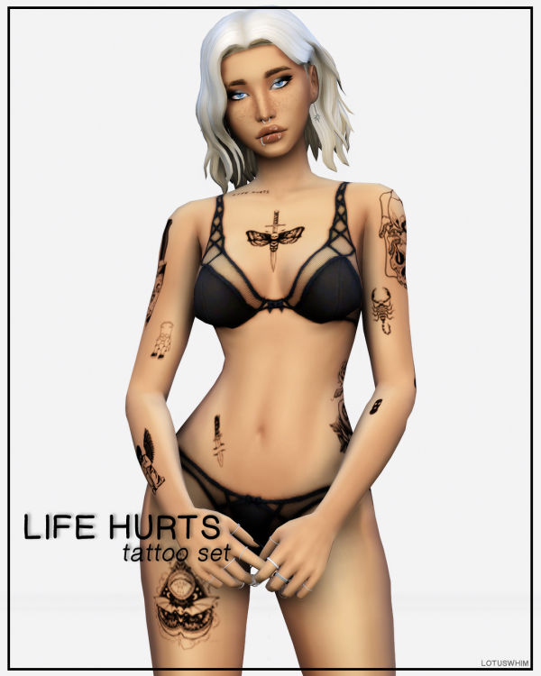 Mix Life Hurts Tattoo Set by lotuswhimcc - The Sims 4 Custom Content