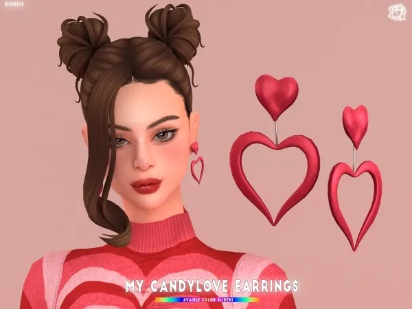Mix My candy love heart earrings brsims by bluerose-sims - The Sims 4 custom content
