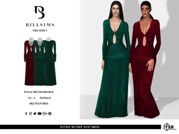 Plunge Ruched Maxi Dress ( ) by billsims - The Sims 3 Custom Content
