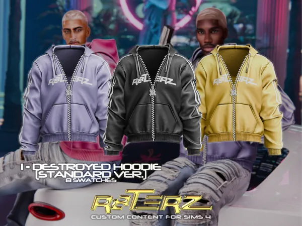 Alpha R8TERZ Destroyed Hoodie (Standard Version) - The Sims 4 Custom Content