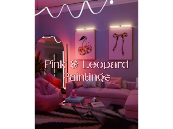 Mix Pink Leopard Paintings by Nyxohity - The Sims 4 Custom Content