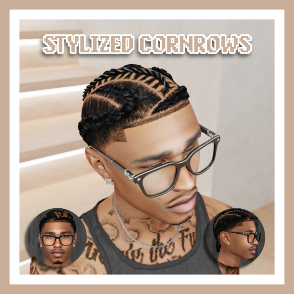 Alpha STYLIZED CORNROWS by simsfinds - The Sims 4 Custom Content