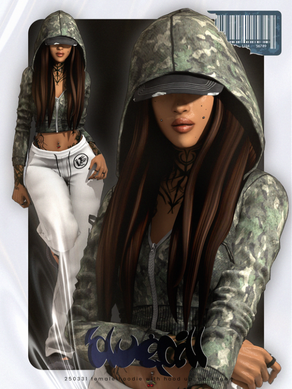 Alpha 250331 female hoodie with hood up by simsfinds - The Sims 4 Custom Content