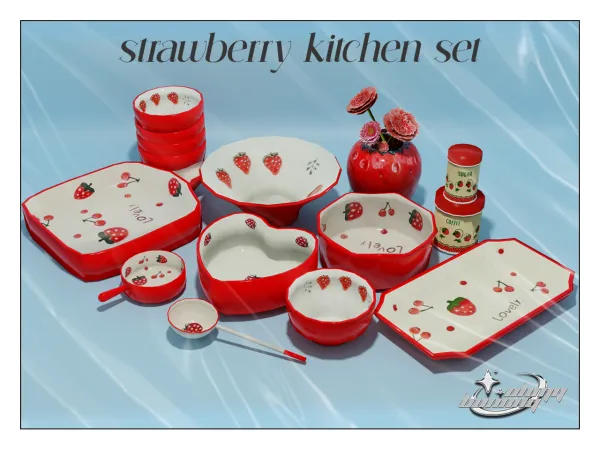 Alpha STRAWBERRY KITCHEN SET by ohmybunnny2 - The Sims 4 Custom Content