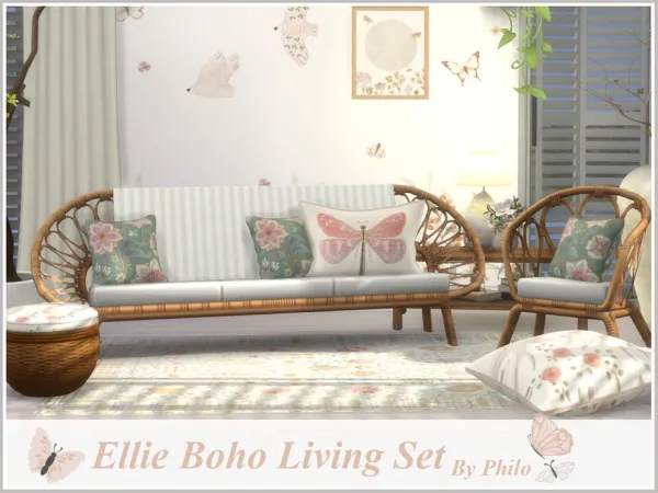 Mix Ellie Boho Living Set by Philo - The Sims 4 Custom Content