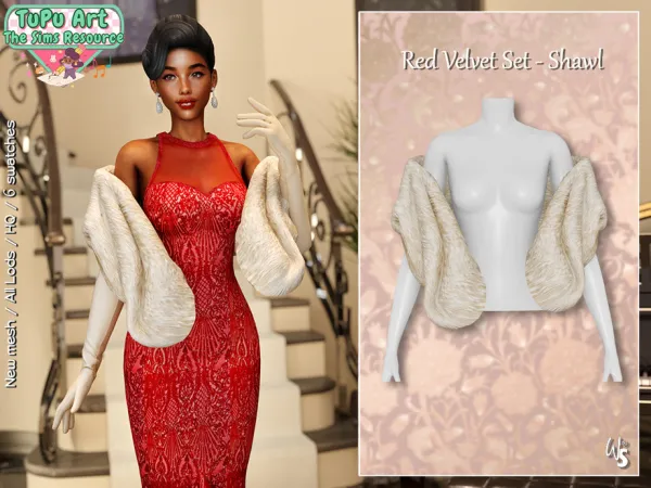 Alpha Red Velvet Set Shawl by wisteriasims - The Sims 4 Custom Content