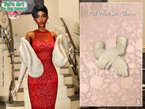 Alpha Red Velvet Set Gloves by wisteriasims - The Sims 4 Custom Content