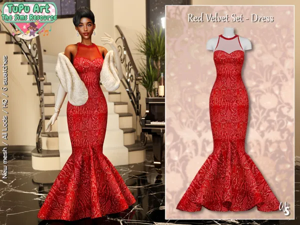 Alpha Red Velvet Set Dress - The Sims 4 Custom Content