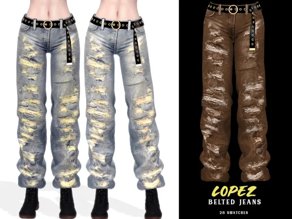 Alpha Lopez Belted Jeans by grafity-cc - The Sims 4 Custom Content