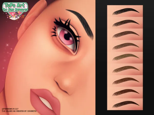 Maxis Match TuPu Art Collab Thin Eyebrows 117 by cosimetic - The Sims 4 Custom Content
