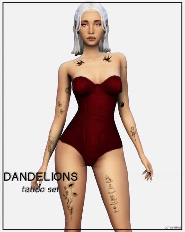 Mix Dandelions Tattoo Set by lotuswhimcc - The Sims 4 Custom Content