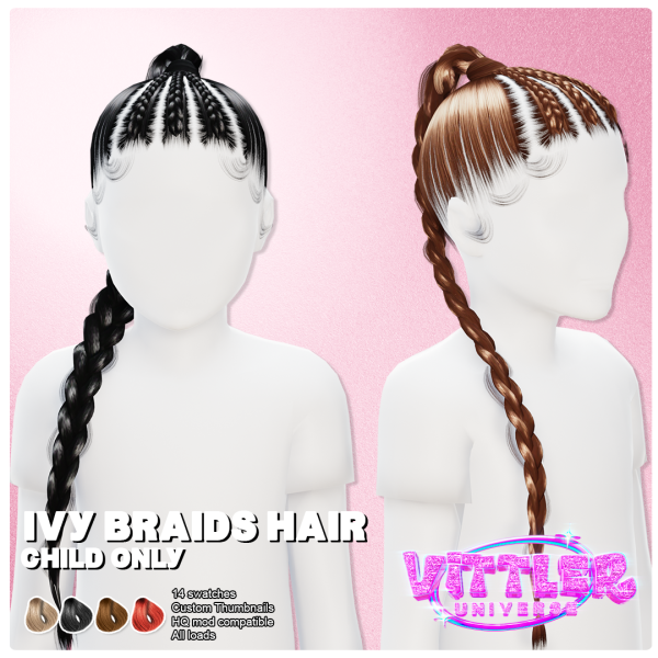 Alpha Ivy Braids Hair Child by simsfinds - The Sims 4 Custom Content