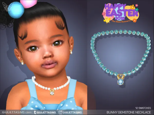 Alpha Bunny Gemstone Necklace For Toddlers by feyona - The Sims 4 custom content