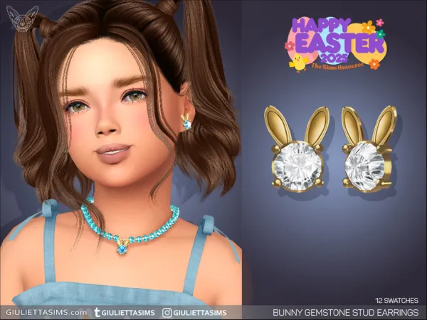 Alpha Bunny Gemstone Earrings For Kids by feyona - The Sims 4 custom content
