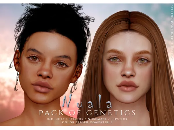 Alpha Nuala GENETICS EYELIDS NOSEMASK LIPSTICK by oneofthesedays - The Sims 4 Custom Content
