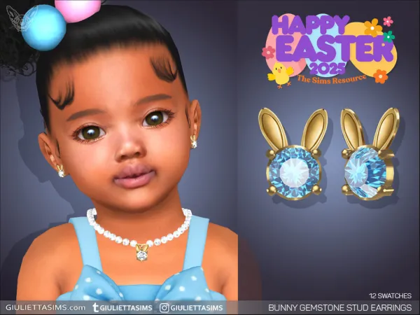 Alpha Bunny Gemstone Earrings For Toddlers - The Sims 4 custom content