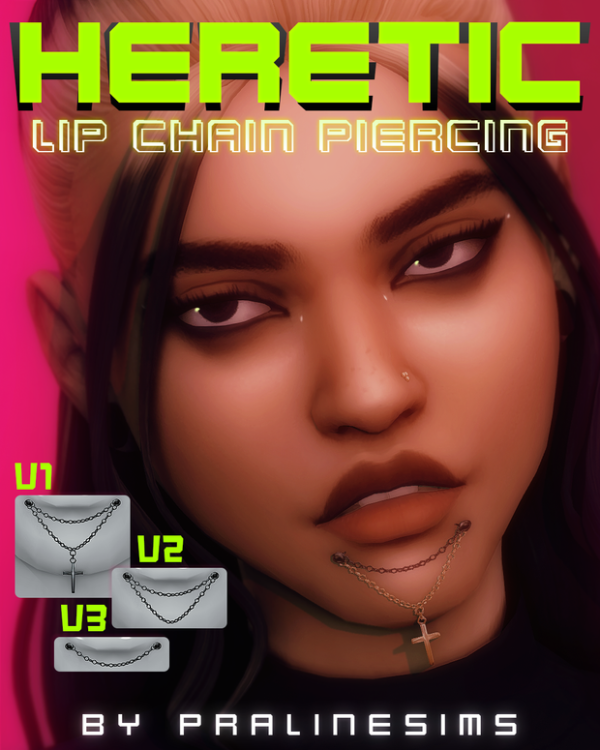 Maxis Match HERETIC Lip Chain Piercing by simsfinds - The Sims 4 Custom Content