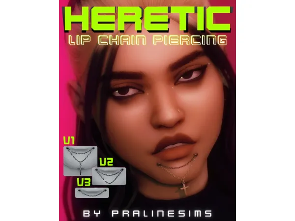 Maxis Match HERETIC Lip Chain Piercing by pralinesims - The Sims 4 Custom Content