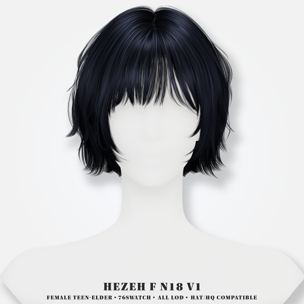 Alpha [Hezeh]FHair_No18 V1 by hezeh - The Sims 4 Custom Content