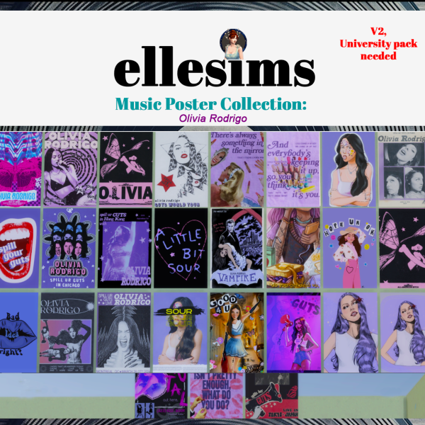 Mix Music Poster Collection Olivia Rodrigo by simsfinds - The Sims 4 Custom Content