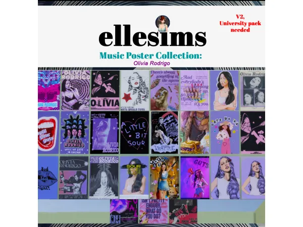Mix Music Poster Collection Olivia Rodrigo by ellievoil - The Sims 4 Custom Content