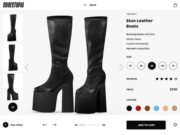 Alpha Shoestopia Stun Leather Boots by shoestopia - The Sims 4 Custom Content