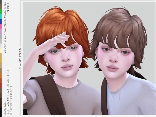Maxis Match Tomato hair for child by magpiesan - The Sims 4 Custom Content