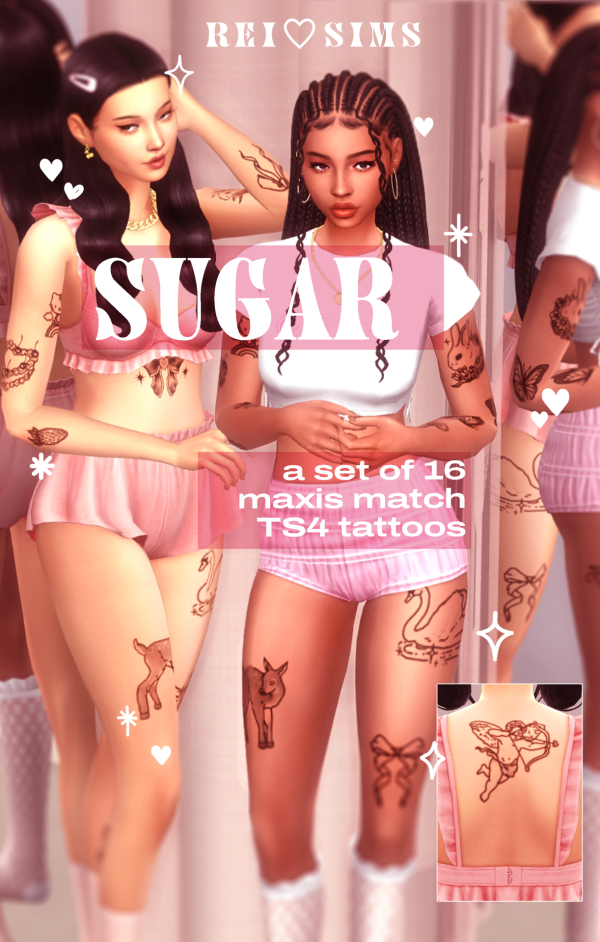 Mix Sugar 16 Tattoos by simsfinds - The Sims 4 Custom Content