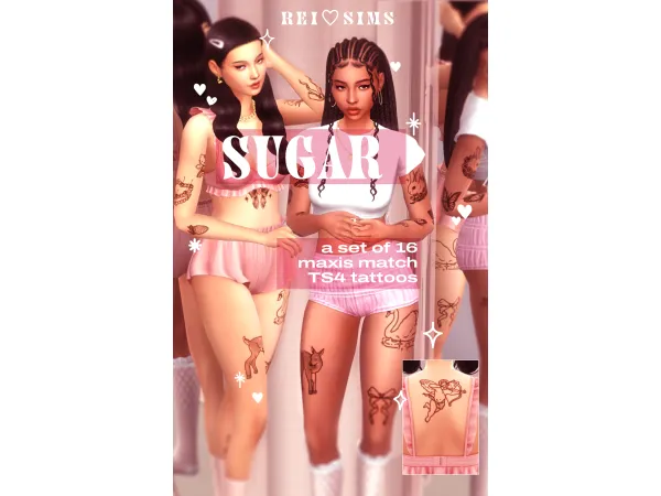 Mix Sugar 16 Tattoos by reiheartssimscc - The Sims 4 Custom Content