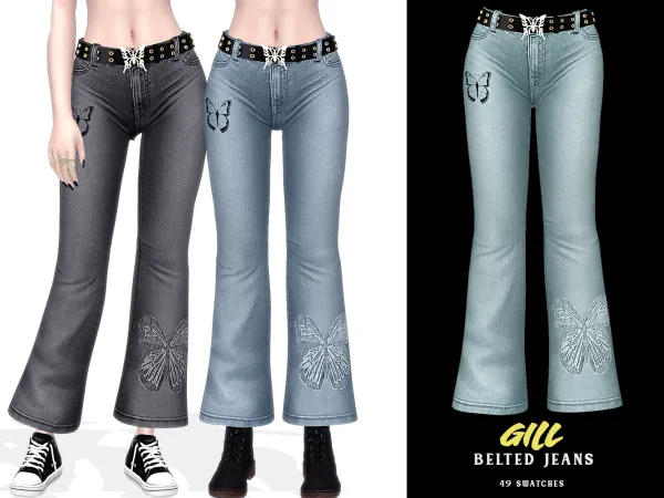 Alpha Gill Belted Jeans by grafity-cc - The Sims 4 Custom Content
