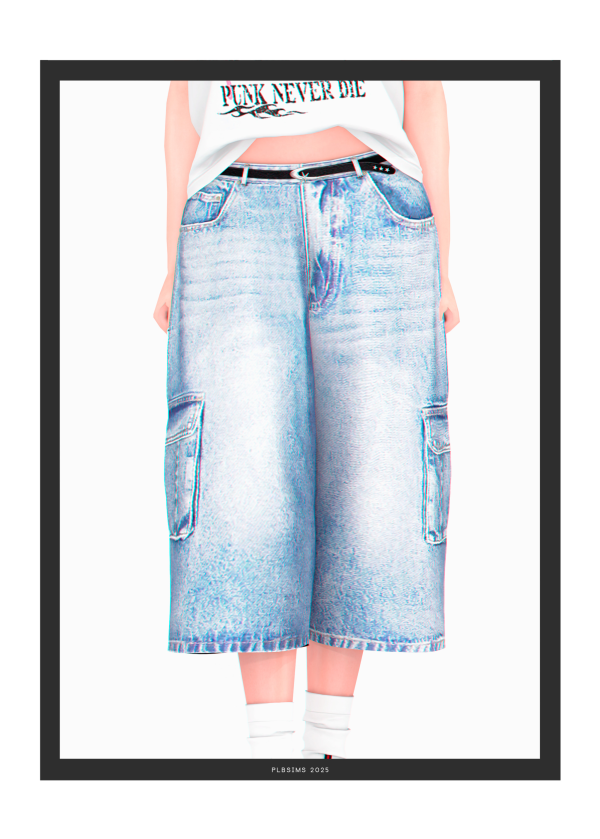 Alpha Hot y2k Denim Bermuda (with Belt) by plbsims - The Sims 4 Custom Content