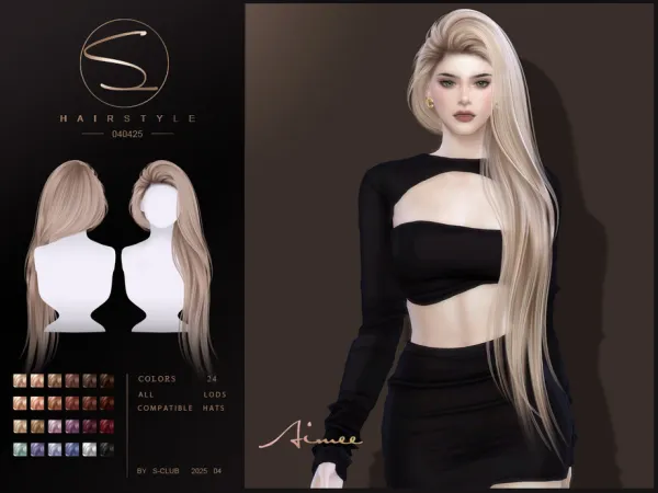 Alpha S CLUB_040425_Side parted long hairstyle - The Sims 4 Custom Content