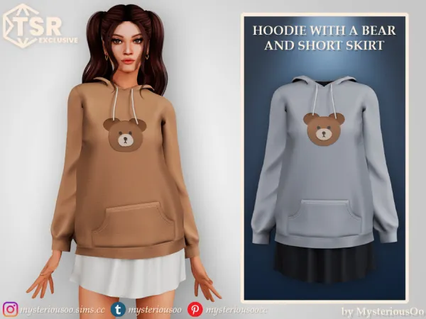 Alpha Hoodie with a bear and short skirt by MysteriousOo - The Sims 4 Custom Content